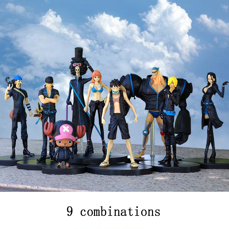 9Pcs One Piece Figure Anime Black Clothes Theater Version Of Luffy Zoro Sanji Francine Nami Pvc 3 - One Piece Figure