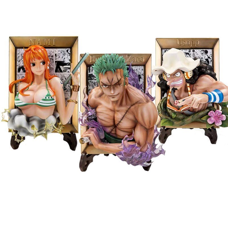 Anime One Piece Figure Ace Luffy Zoro 3D Painting GK Photo Frame Figurine Toys PVC Action 3 - One Piece Figure