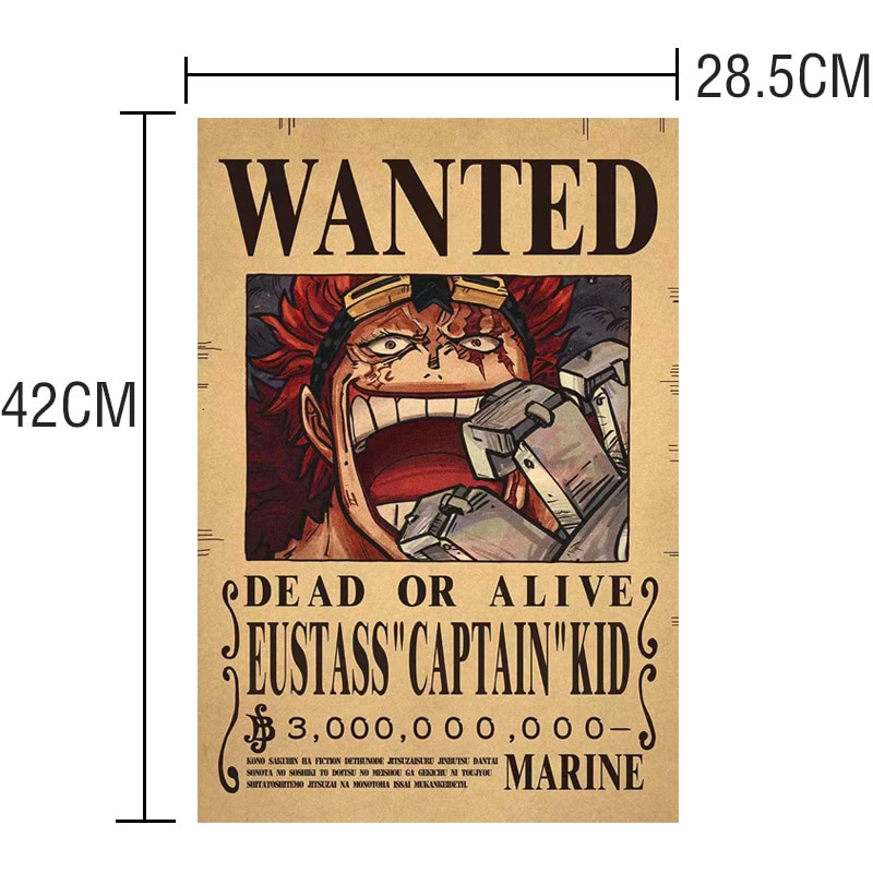 One Piece Luffy 3 Billion Bounty Wanted Posters Four Emperors Kid Action Figures Vintage Wall Decoration 1 - One Piece Figure